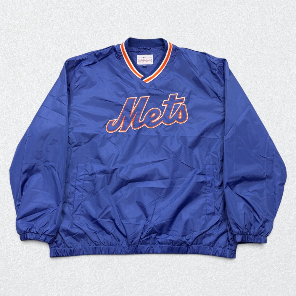 VINTAGE New York Mets Pullover Mens 2XL Blue Windbreaker Genuine Merchandise NWT